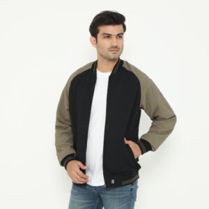 d&f Napoleon Jaket shoulder cut & sewn pria- Hitam mix olive