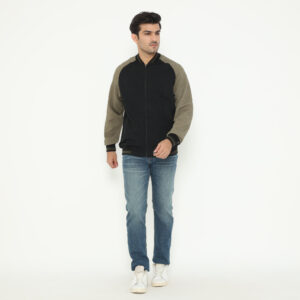 d&f Napoleon Jaket shoulder cut & sewn pria- Hitam mix olive