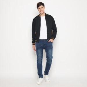 d&f CVC Jaket bomber pria cut &  sewn - hitam list coklat