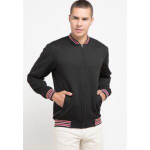 d&f Jaket pria Bomber red white in collar - Hitam