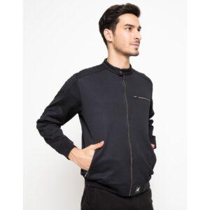 d&f CVC Jaket pria Bomber cut & sewn casual - Hitam