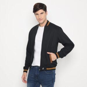 d&f CVC Jaket bomber pria cut &  sewn - hitam list coklat