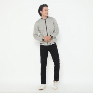d&f Jaket Bomber pria - Abu tua list hitam
