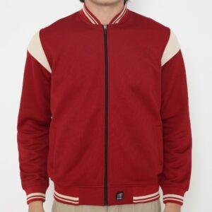 d&f Jaket Bomber  pria - Maroon mix cream