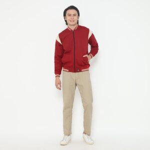 d&f Jaket Bomber  pria - Maroon mix cream