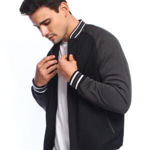 d&f Jaket pria Bomber with  abu strip - Hitam