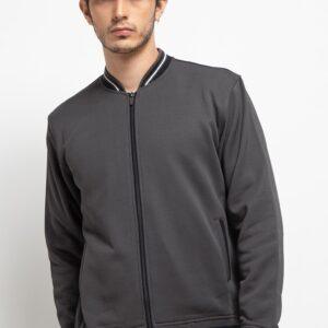d&f CVC Jaket pria bomber kragh whit snap - Abu tua