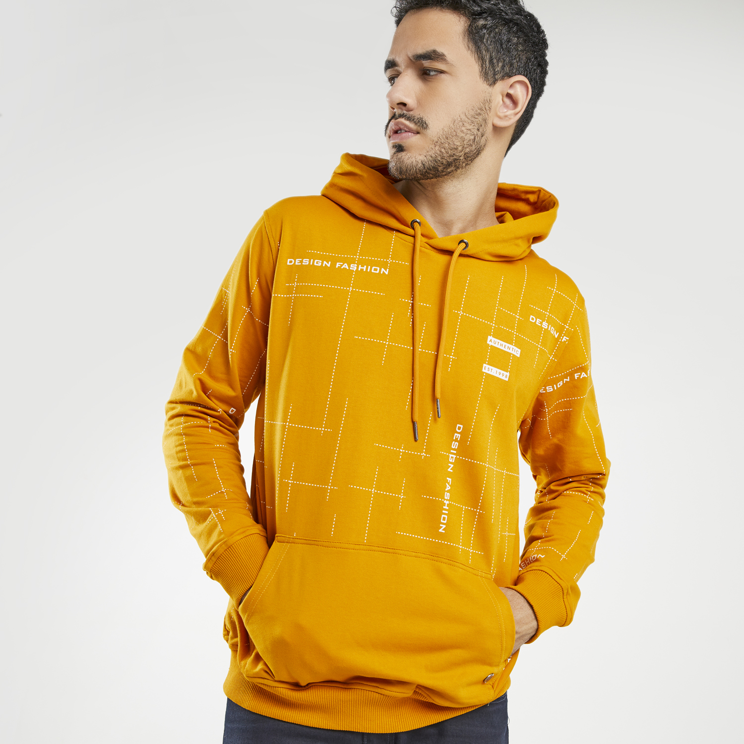 d&f sweatshirt hoodie pria unisex L/S line - mustard - Image 3