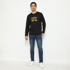 d&f x QUE kaos pria unisex lengan panjang go fast dont die - hitam