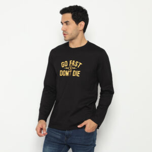 d&f x QUE kaos pria unisex lengan panjang go fast dont die - hitam