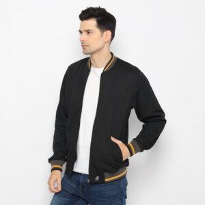d&f jaket pria bomber with mustard strip - hitam