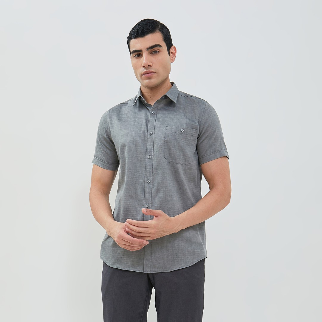 Jobb Baldwin Kemeja Pria Lengan Pendek Slim Fit Abu-abu