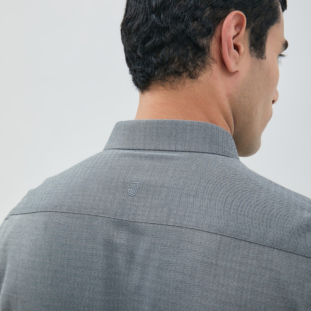 Jobb Baldwin Kemeja Pria Lengan Pendek Slim Fit Abu-abu - Image 6