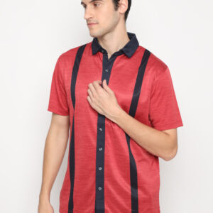 Jack Nicklaus Cyrus Premium Vertical Stripe Full Button Polo Red Root