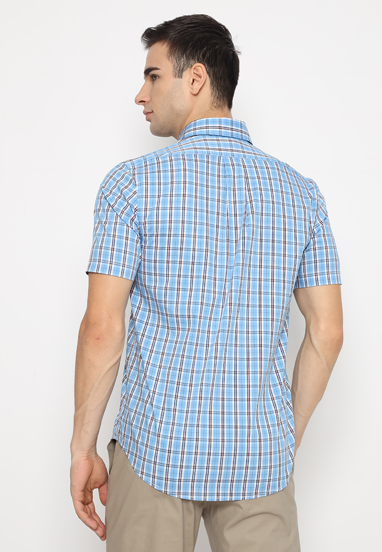 Jack Nicklaus Cecchi Woven Shirt Large Plaid Shirt Short Sleeve Silver Lake - Image 3