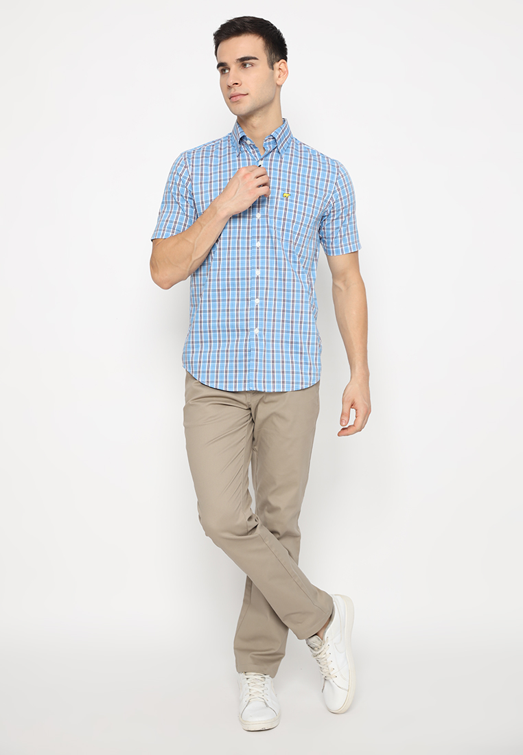 Jack Nicklaus Cecchi Woven Shirt Large Plaid Shirt Short Sleeve Silver Lake - Image 4