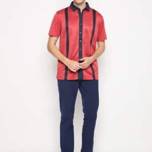 Jack Nicklaus Cyrus Premium Vertical Stripe Full Button Polo Red Root