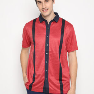 Jack Nicklaus Cyrus Premium Vertical Stripe Full Button Polo Red Root