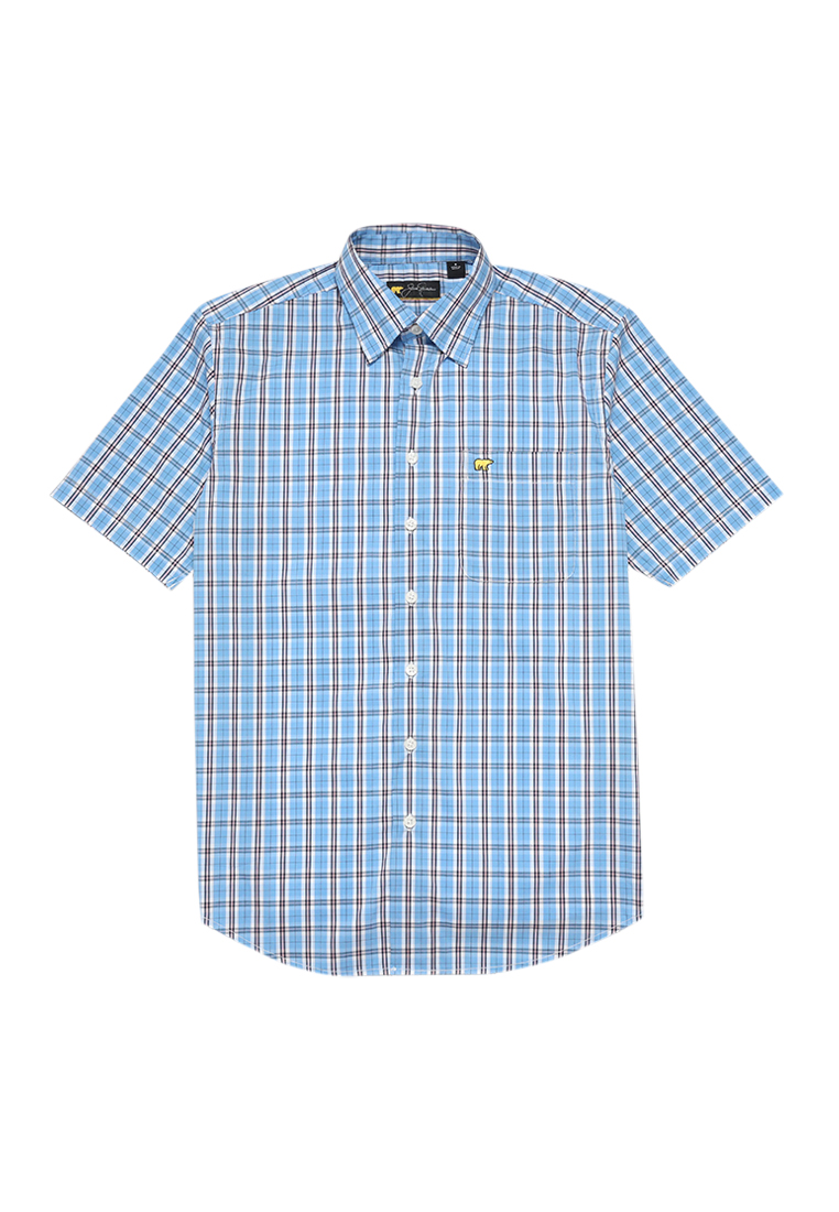 Jack Nicklaus Cecchi Woven Shirt Large Plaid Shirt Short Sleeve Silver Lake - Image 6