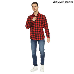 Gianni Visentin Kemeja Flanel Pria Kotak Slim Fit - Merah Tua - 6070