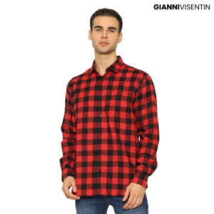 Gianni Visentin Kemeja Flanel Pria Kotak Slim Fit - Merah Tua - 6070