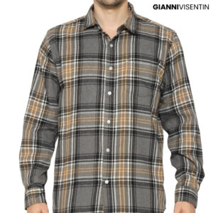 Gianni Visentin Kemeja Flanel Pria Kotak Slim Fit - Coklat - 6072