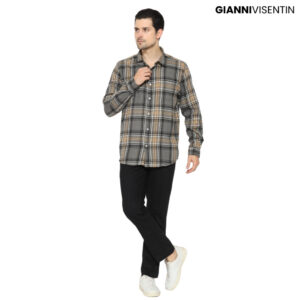 Gianni Visentin Kemeja Flanel Pria Kotak Slim Fit - Coklat - 6072