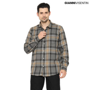 Gianni Visentin Kemeja Flanel Pria Kotak Slim Fit - Coklat - 6072