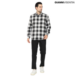 Gianni Visentin Kemeja Flanel Pria Kotak Slim Fit - Hitam Putih - 6073