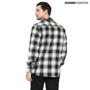 Gianni Visentin Kemeja Flanel Pria Kotak Slim Fit - Hitam Putih - 6073