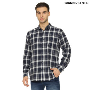 Gianni Visentin Kemeja Flanel Pria Kotak Slim Fit - Biru Tua - 6074