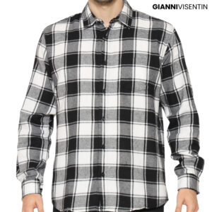 Gianni Visentin Kemeja Flanel Pria Kotak Slim Fit - Hitam Putih - 6073