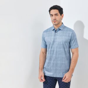 Jack Nicklaus Laaker Premium Grid Print Polo Cool Blue