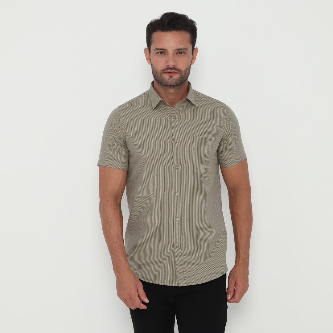 Jobb Yorke Kemeja Pria Lengan Pendek Slim Fit Khaki