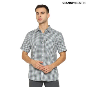 Gianni Visentin Kemeja Lengan Pendek Kotak Reguler Fit - Hijau - 6083
