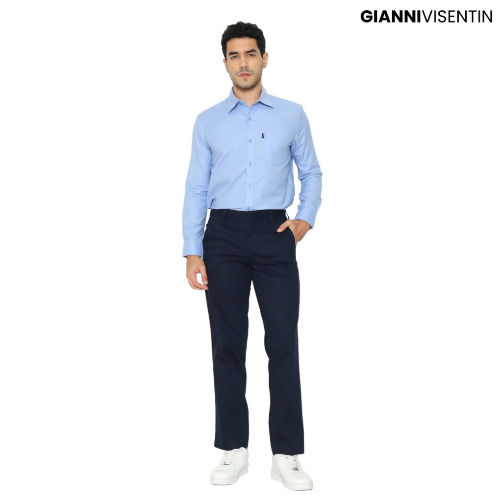 Gianni Visentin - Celana Chinos Stretch Pria Biru Tua - 2101 - Image 4
