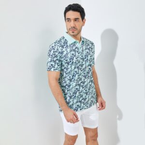 Jack Nicklaus Waldorf Premium Floral Print Polo Surf Green