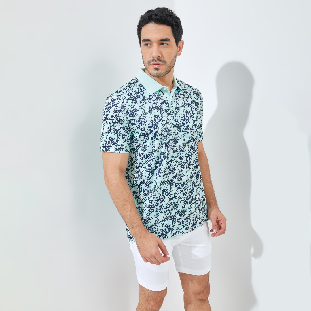 Jack Nicklaus Waldorf Premium Floral Print Polo Surf Green