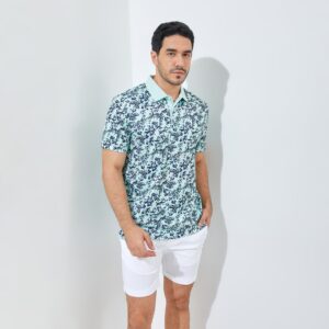 Jack Nicklaus Waldorf Premium Floral Print Polo Surf Green