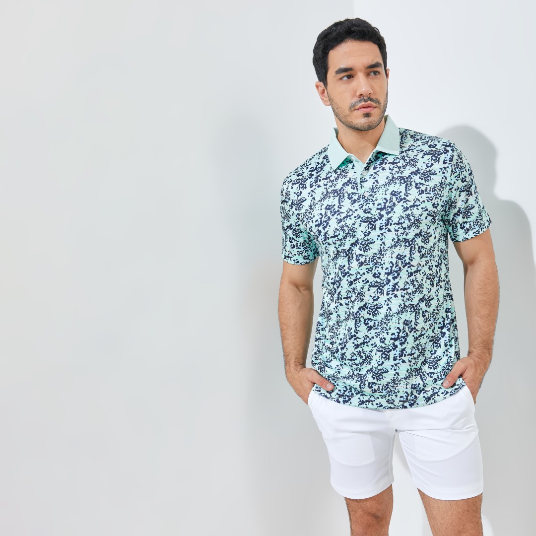 Jack Nicklaus Waldorf Premium Floral Print Polo Surf Green - Image 2