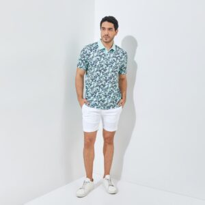 Jack Nicklaus Waldorf Premium Floral Print Polo Surf Green