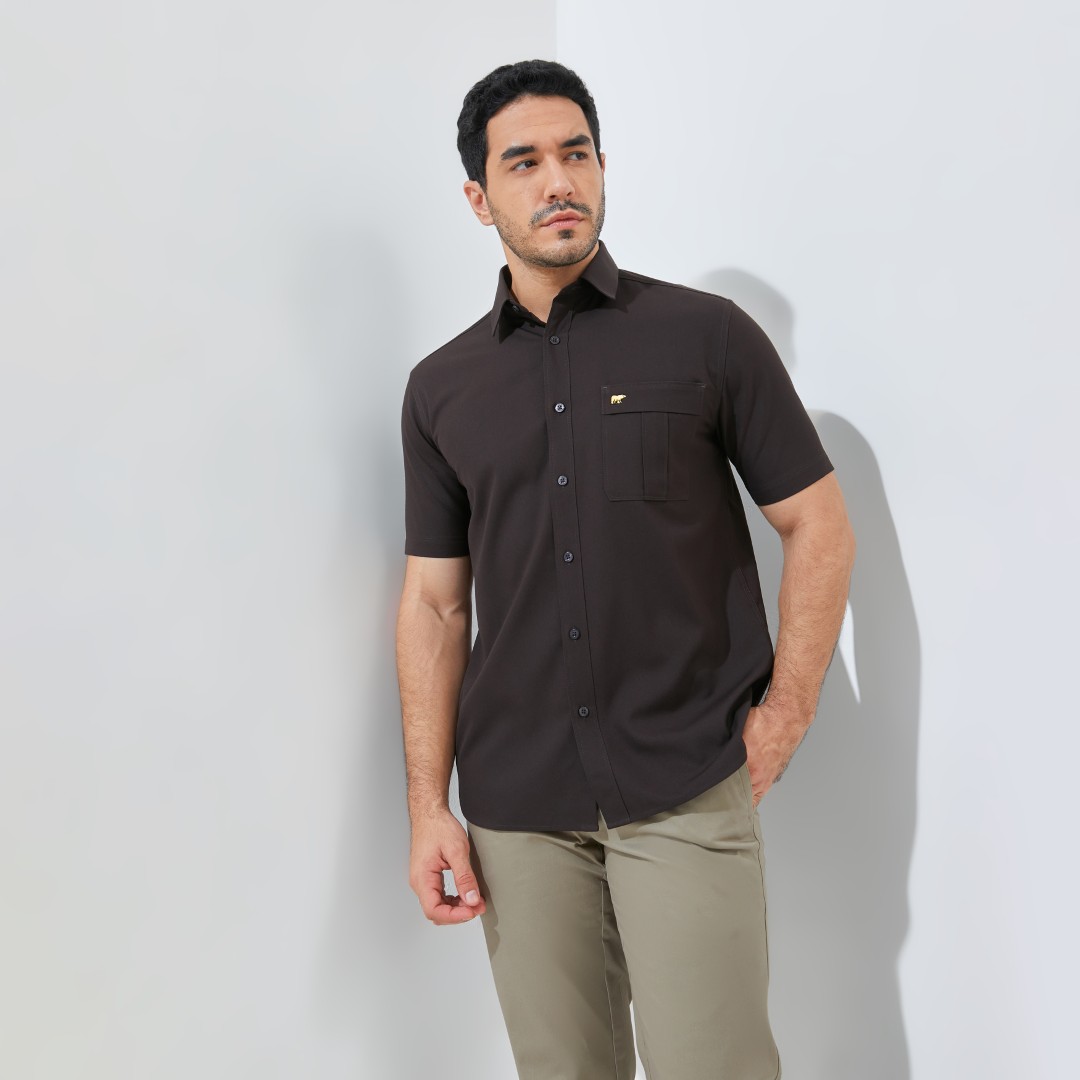 Jack Nicklaus Rowan Kemeja Pria Lengan Pendek Slim Fit Dark Brown