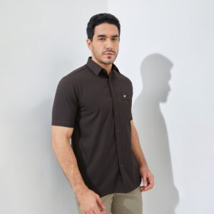 Jack Nicklaus Rowan Kemeja Pria Lengan Pendek Slim Fit Dark Brown