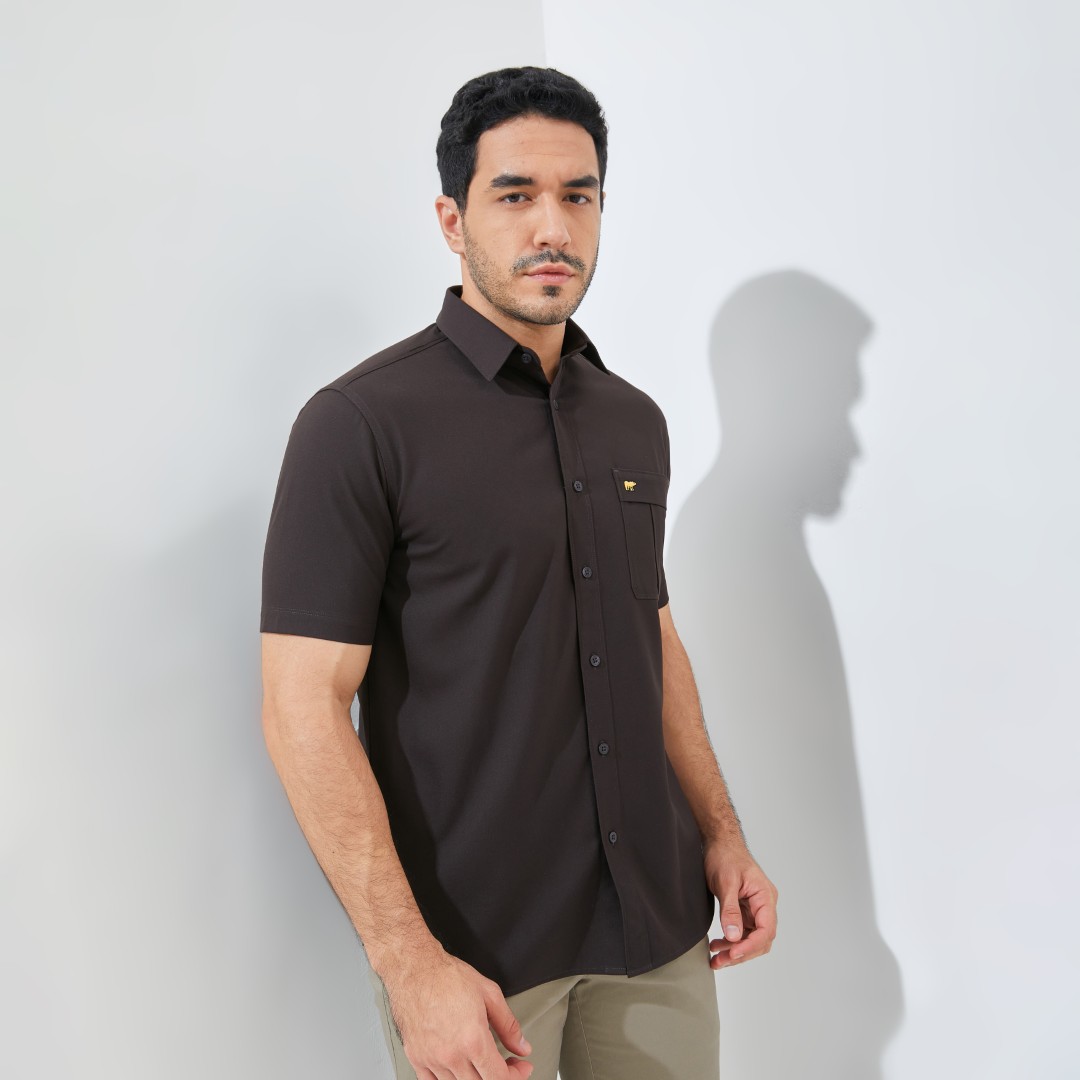 Jack Nicklaus Rowan Kemeja Pria Lengan Pendek Slim Fit Dark Brown - Image 3