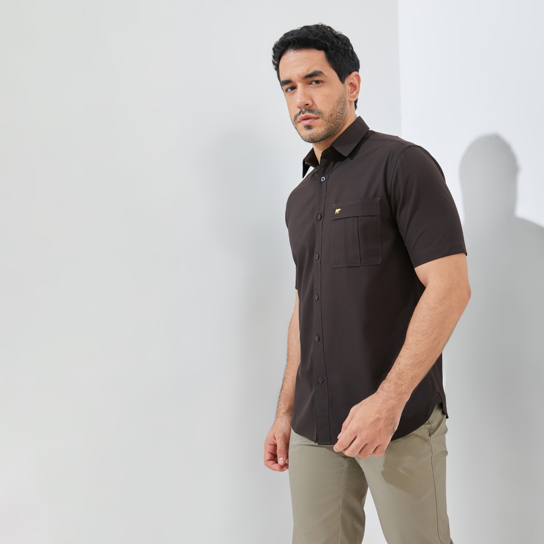 Jack Nicklaus Rowan Kemeja Pria Lengan Pendek Slim Fit Dark Brown - Image 2