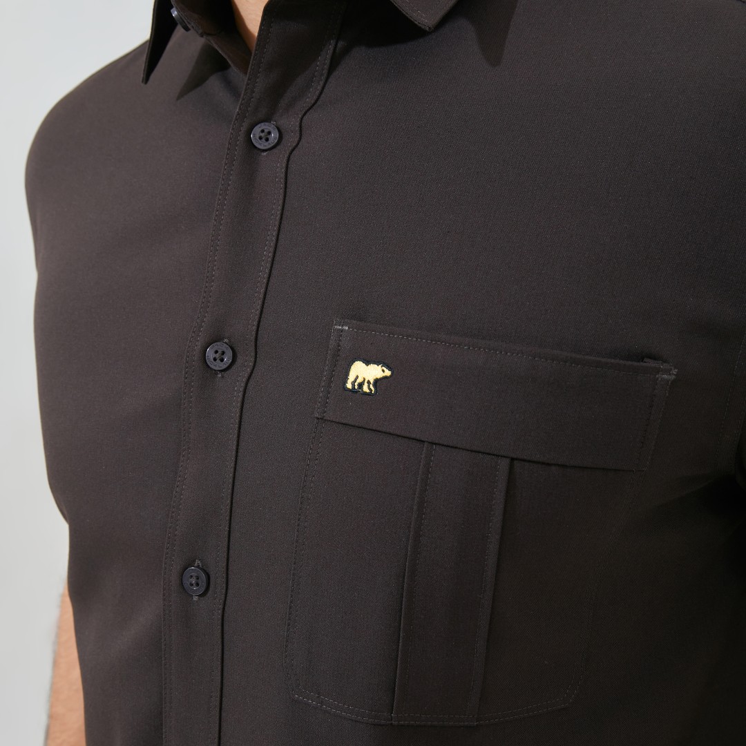 Jack Nicklaus Rowan Kemeja Pria Lengan Pendek Slim Fit Dark Brown - Image 5
