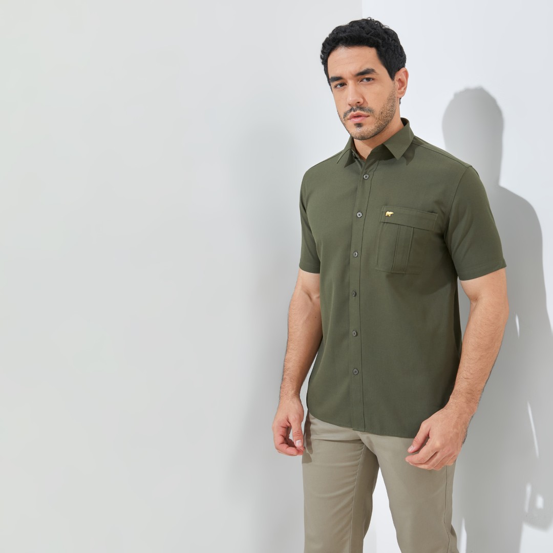 Jack Nicklaus Rowan Kemeja Pria Lengan Pendek Slim Fit Dark Green - Image 2
