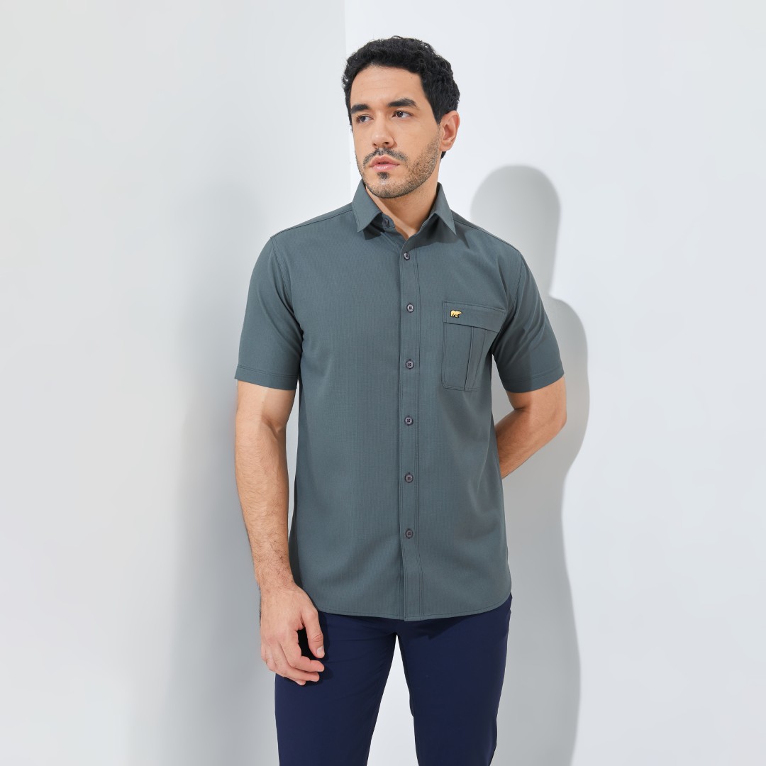 Jack Nicklaus Rowan Kemeja Pria Lengan Pendek Slim Fit Dark Grey