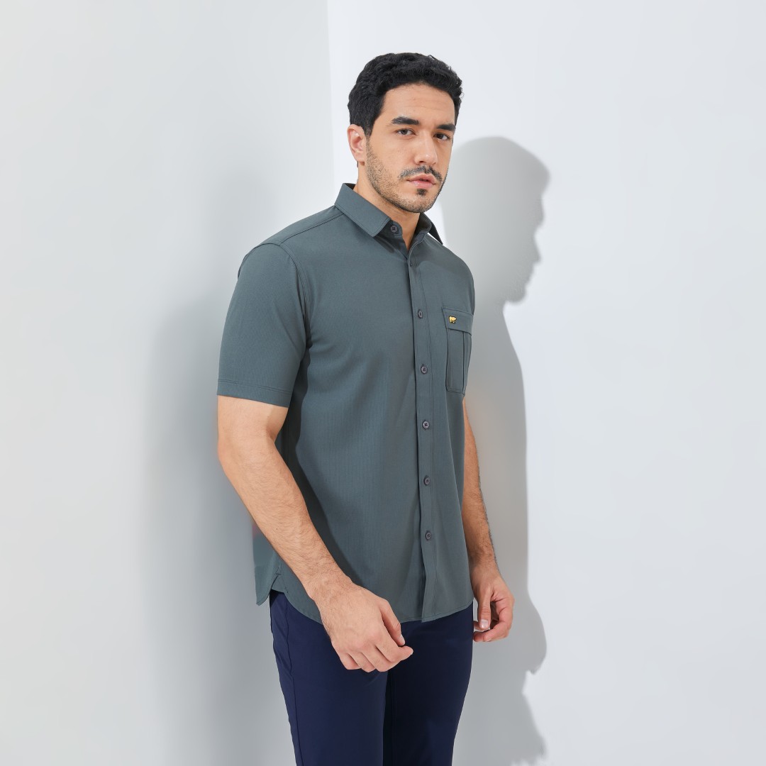 Jack Nicklaus Rowan Kemeja Pria Lengan Pendek Slim Fit Dark Grey - Image 3