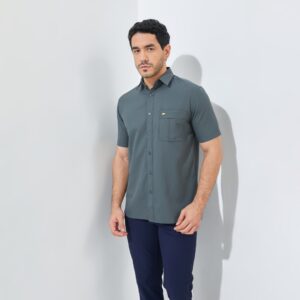 Jack Nicklaus Rowan Kemeja Pria Lengan Pendek Slim Fit Dark Grey